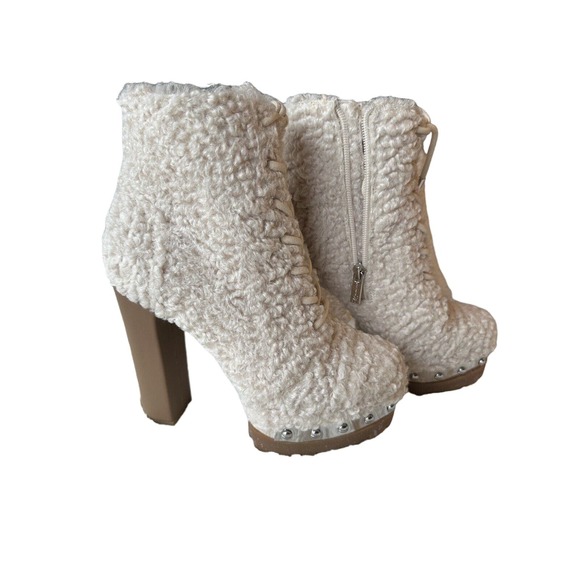 Jessica Simpson Irella High Heel Lug Sole Platform Boots Faux Fur Sherpa Sz 6 sb - Picture 1 of 6